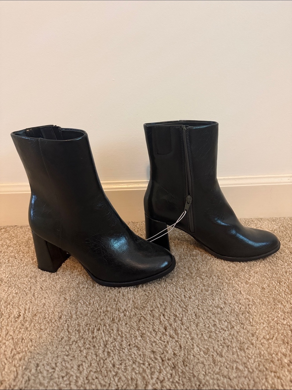 Target Black Leather Zip Side Block Heel Ankle Boots- NWT